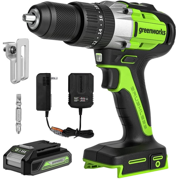 Greenworks 24V 1/2" Cordless Brushless Hammer Drill Kit   2Ah Battery & Charger 3706602