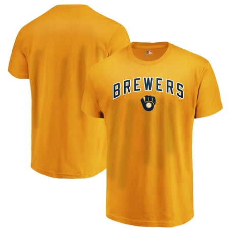 Milwaukee Brewers Bedding - Men's Majestic Gold Milwaukee Brewers Bigger Series Sweep T-Shirt