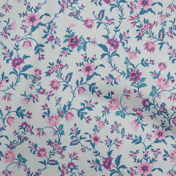 oneOone Georgette Viscose Light Gray Fabric Jacobean Floral Fabric For Sewing Printed Craft Fabric By The Yard 42 Inch Wide