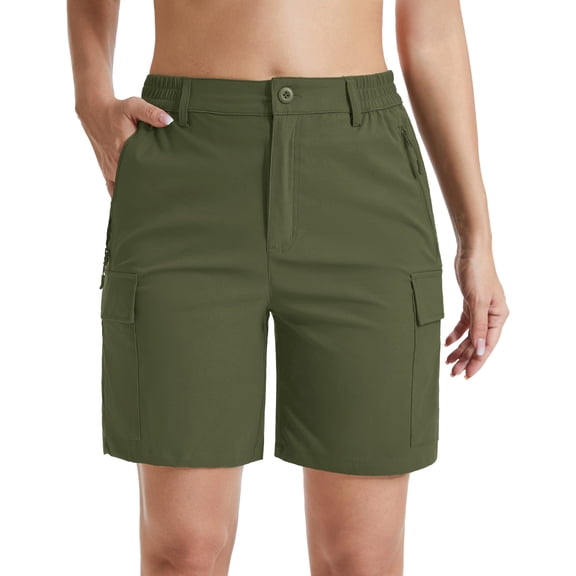 Women's 7" Quick Dry Hiking Cargo Shorts Water-resistant Lightweight Golf Athlectic Casual Shorts with 5 Pockets Army Green 2XL