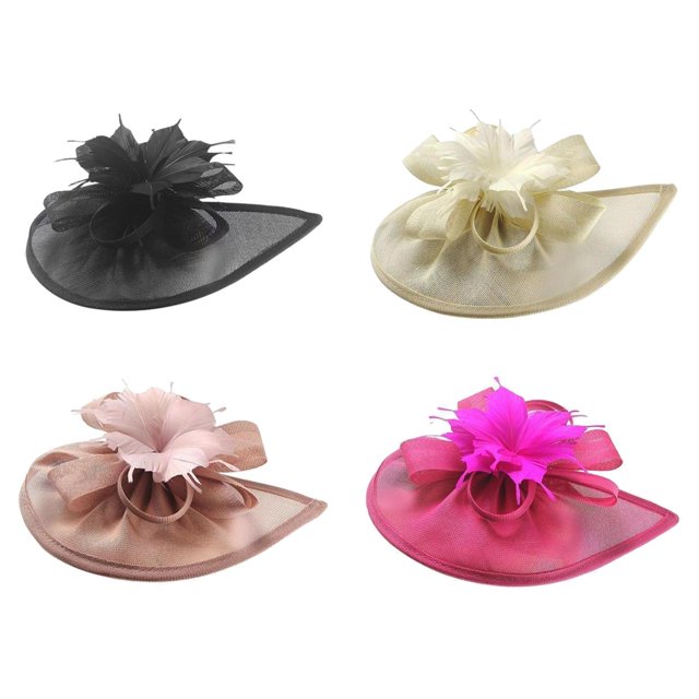 Sombrero fascinador de malla 4x para mujer, ideal para cócteles, fiestas de té, bodas y el Derby de Kentucky. Incluye flores. Negro Beige Rosa Rosa Rojo