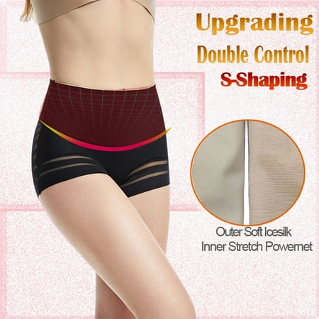 FUNUONY Shapewear Tummy Control Underwear for Women Seamless Shaping High Waisted Panties Slimming Stripe Lace Panty for Women High Waist Stripe Lace Compression Underwear Black Xxl