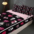 thumbnail image 3 of Homewish Halloween Skull Skeleton Zipper Twin Comforter Sets with Fitted Sheet and 2 Pillowcases for Girls, Love Heart Lips Zipper Bedding Set, Black Hot Pink White, Pink Reversible, 3 of 7