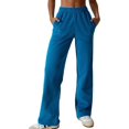 thumbnail image 3 of Pantalones deportivos de invierno con bolsillos para mujer, cintura elástica, con forro difuso, pierna recta, 3 of 4