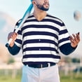 thumbnail image 5 of Picia Navy Blue And White Stripes Pattern Mens Polo Shirts Quick Dry Short Sleeve Golf T Shirt Performance Moisture Wicking Casual Workout Baseball T-shirt-, 5 of 7
