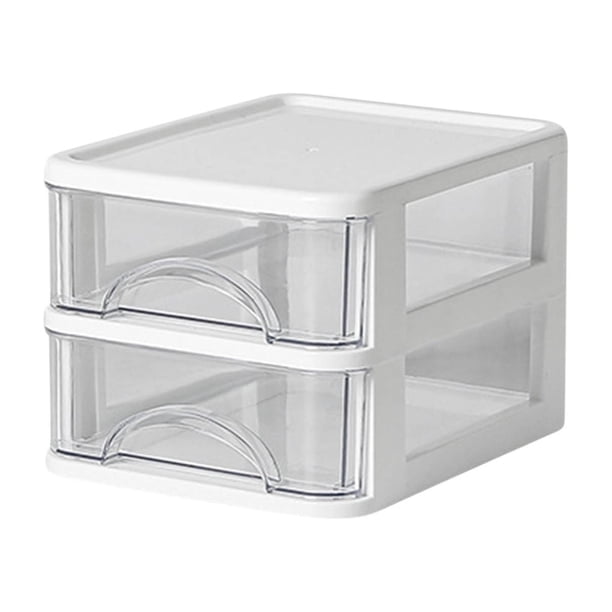 Desktop Storage Box Organizer | Clear Small Drawer Desk Storage | Plastic Multi-Layer Stationery Organizer | Shatterproof Compartment | Office Supplies & Cosmetics Holder, 14.2x18.3x12CM