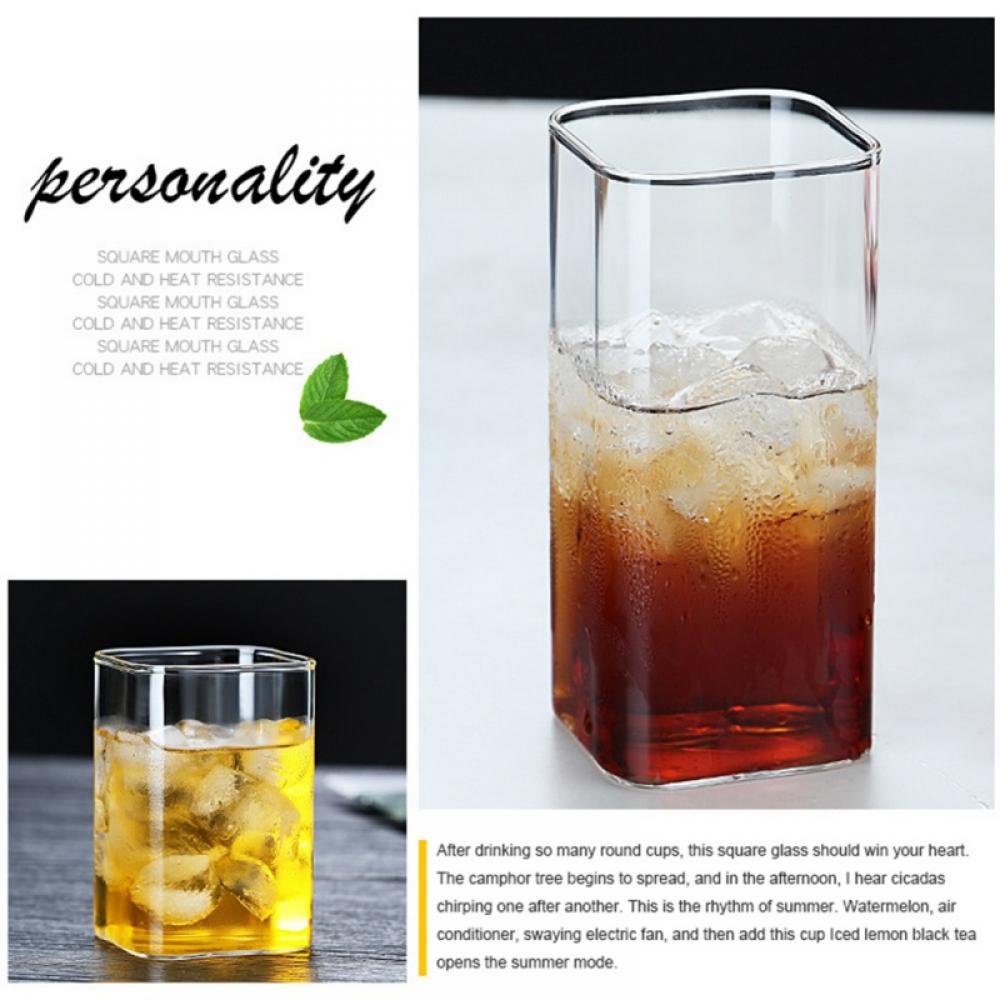 3 Pack Square Glass Cups Tumbler Highball Drinking Glasses