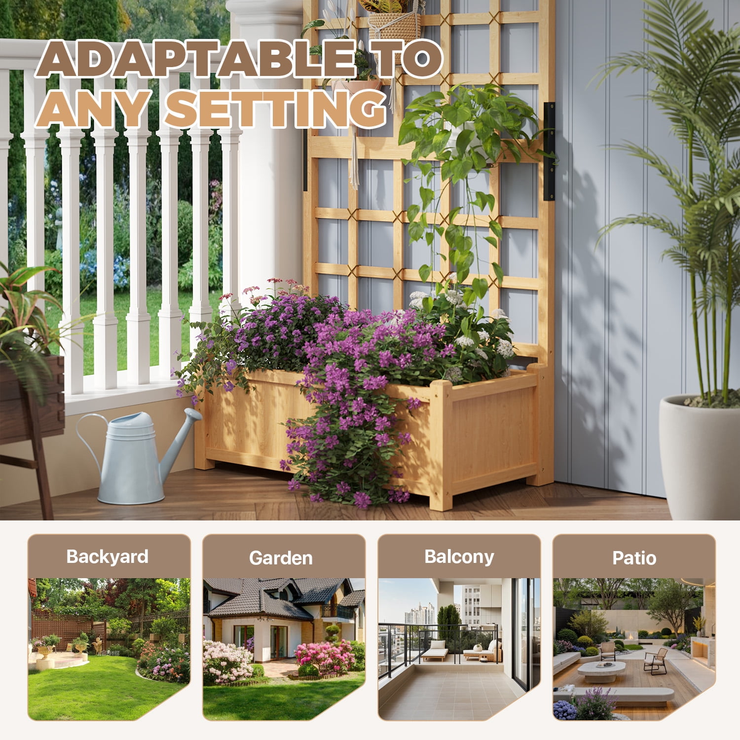 BaPiPro Tall Wood Planter Box with Trellis - 35"W x 72"H Raised Garden Bed with Hanging Roof, Outdoor Elevated Planter for Climbing Plants, Flowers