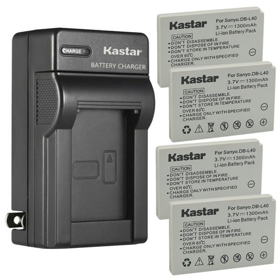Kastar 4-Pack Battery   AC Wall Charger Replacement for Sanyo DB-L40 DB-L40AU Battery, Xacti DMX-HD1 Xacti DMX-HD1A Xacti DMX-HD1EX Xacti DMX-HD1AEX Xacti DMX-HD15 Xacti DMX-HD2 Xacti DMX-HD700 Camera