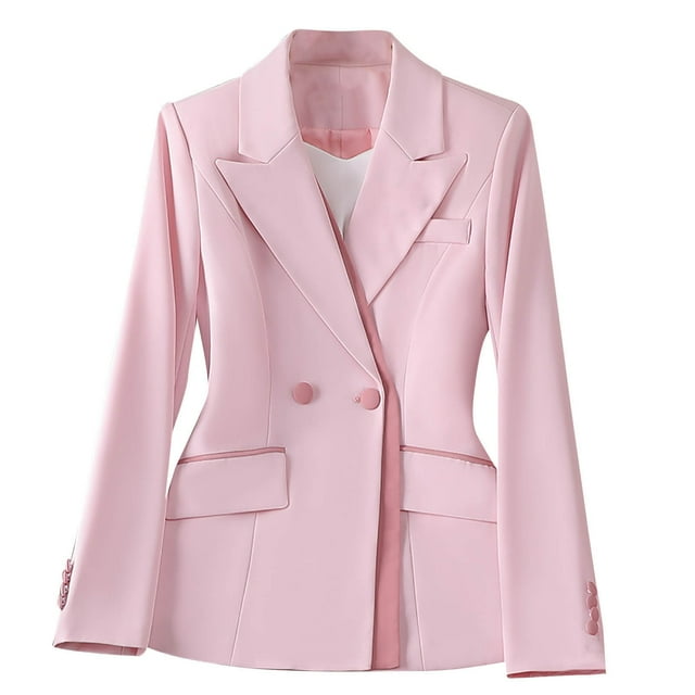 Npasoilc Coats for Women Ladies Solid Color Long Sleeve Lapel Button Temperament Suit Jacket