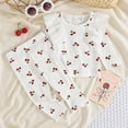 thumbnail image 2 of Xyant Toddler Baby Girls Cherry Print Outfits Ruffle Collar Long Sleeve Shirt Pants Clothes Casual Outfit Sunflower Baby Girl Clothes (White,12-18 Months), 2 of 7