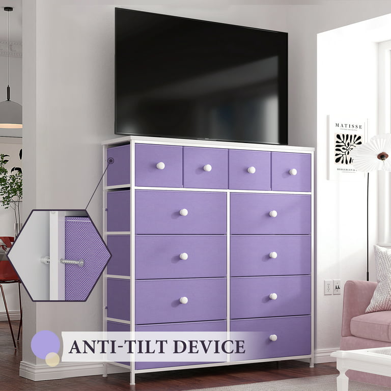  EnHomee Purple Dresser for Bedroom with 7 Drawers and 2  Shelves, TV Stand Dresser with Wooden Top and Metal Frame, Tall Dressers &  Chest of Drawers for Bedroom, Closets, Lavender 