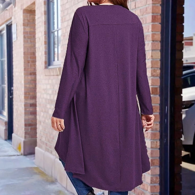 MONNURO Plus Size Long Sleeve Tunic Top - V-Neck Asymmetrical Hem Fall Shirt, Casual Loose Blouse For Women, Heather Black 5X