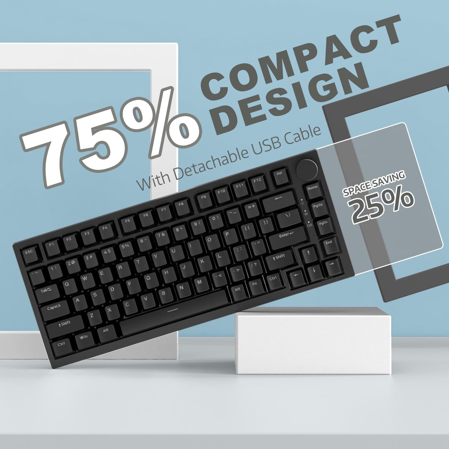 AJAZZ AK820 Mechanical Keyboard with CNC Knob Control, 75% ANSI Layout, 81Keys Gasket Mount Wired Gaming Keyboard, 5 Sound Absorbing Foam Hot-swap for PC, MAC