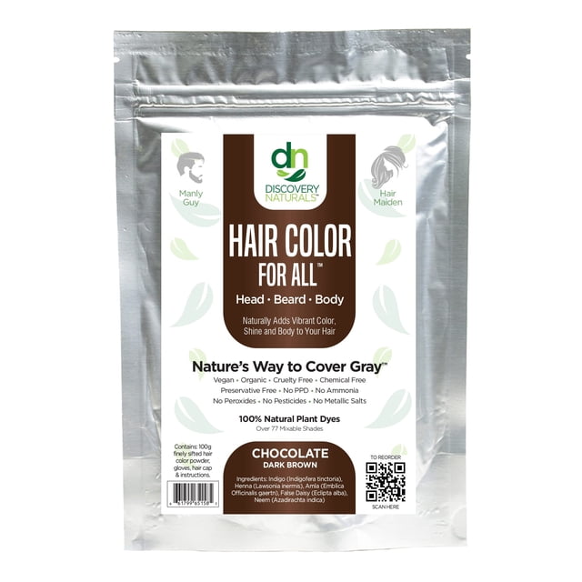 Kit de color de cabello con henna marrón para todos | Tinte para el cabello y tinte para barba en polvo índigo 100 % natural (chocolate marrón oscuro) Orgánico a base de hierbas y vegano Sin químicos