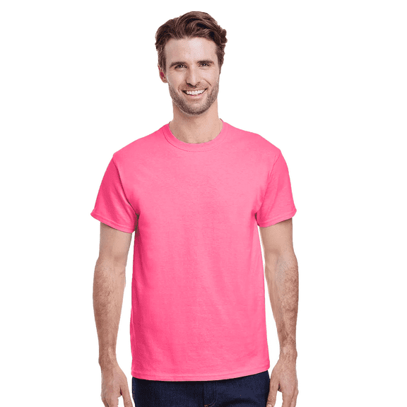 Gildan Men’s Safety Short Sleeve T-Shirt, Ultra Cotton, Hi Visibility Workwear, Safety Pink, S
