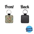 thumbnail image 4 of Victorian Flowers Floral Wallpaper Faux Leather Square Keychain, 4 of 7
