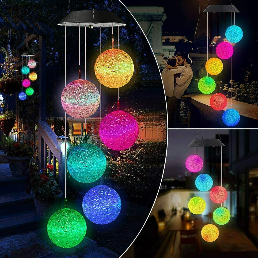 Andvon Solar Wind Chimes Ball Outdoor Lights Color Changing LED Crystal