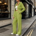 thumbnail image 6 of Naotn Women Ribbed Knit 2 Piece Sweatsuit Set, Full Zip Up Long Sleeve Cropped Hoodies Wide Leg Pants Matching Casual Sets, 6 of 7