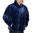 thumbnail image 2 of Zedker Mens Fluffy Jackets Fleece Fuzzy Hoodies Full Zip Winter Coats Warm Plush Outerwear Coat with Pockets Dark Blue XXXL, 2 of 8