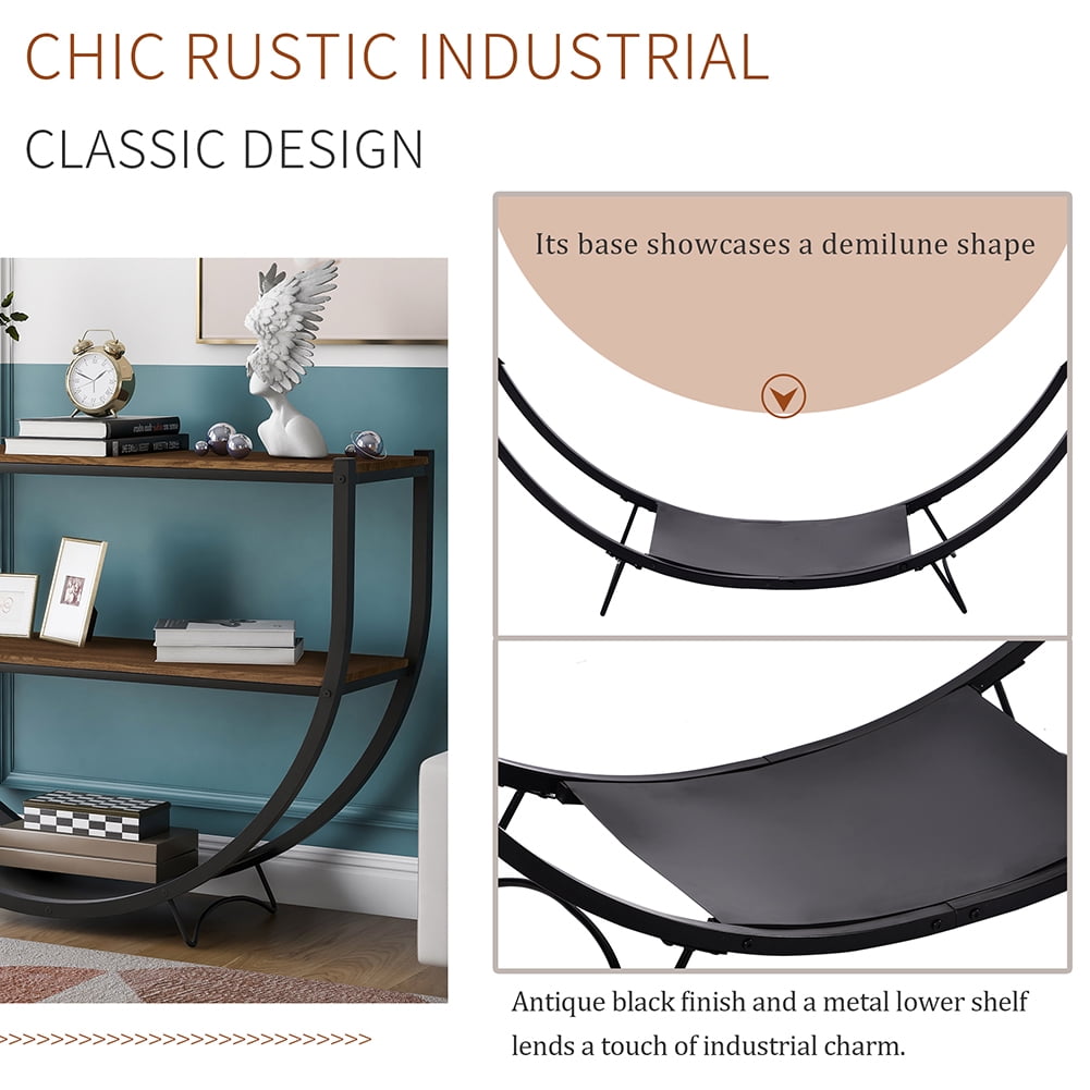 Lowestbest Rustic Industrial Design Console Table, Demilune Shape Textured (Brown) Lowestbest Rustic Industrial Design Console Table, Demilune Shape Textured (Brown)