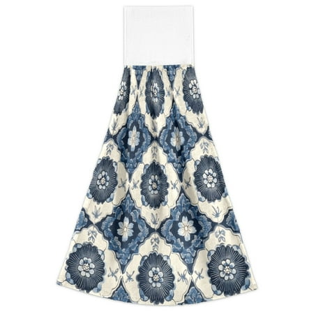 

WOBOGO Elegant Pattern Of Traditional Hand Towel Set of 2 Absorbent for Kitchen and Bathroom With Velcro Hanging Loop 18.2×14in