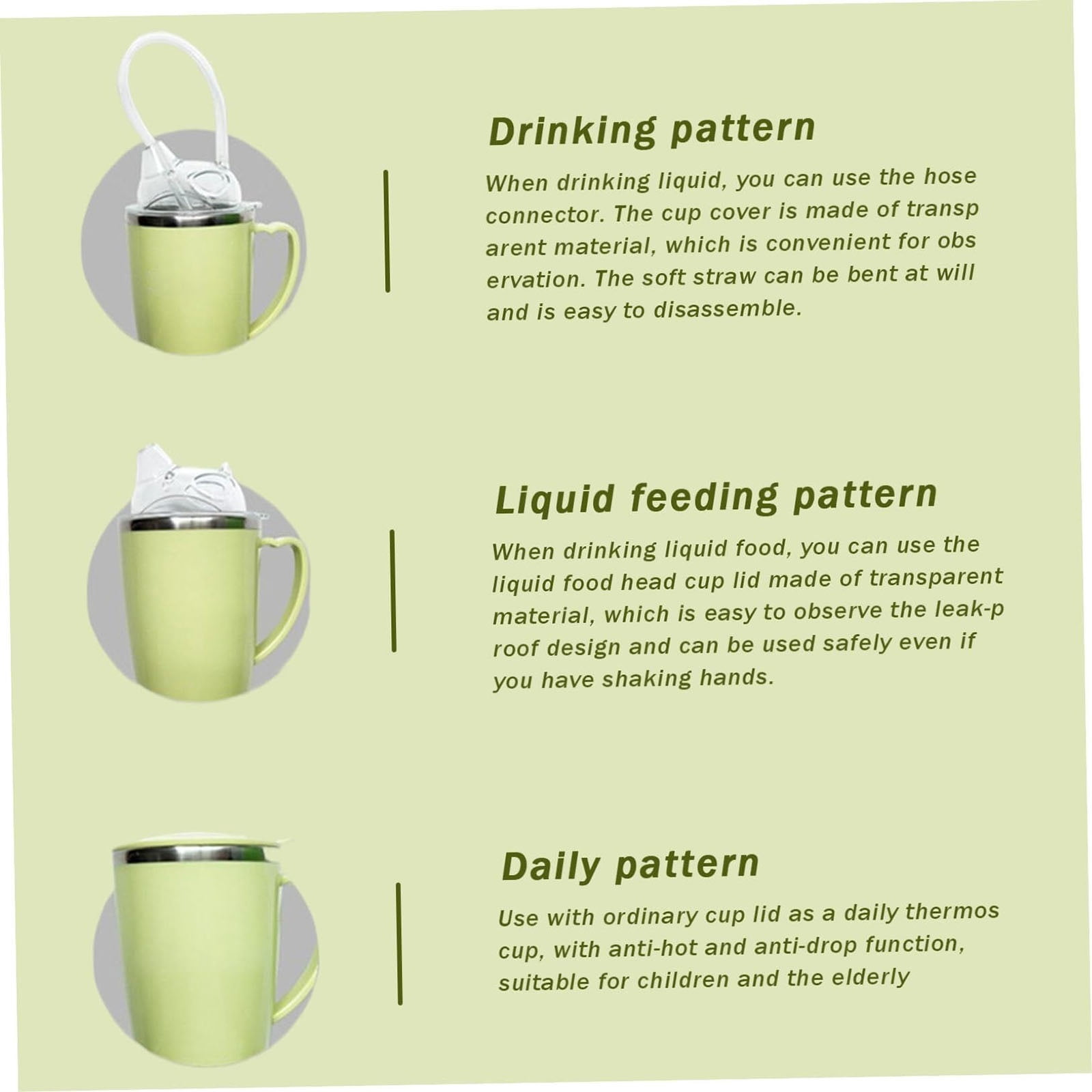 Beakers for Elderly, 350ml Spill Proof Adult Sippy Cup with Straw, 3-in-1 Stainless Steel Dysphagia Cups