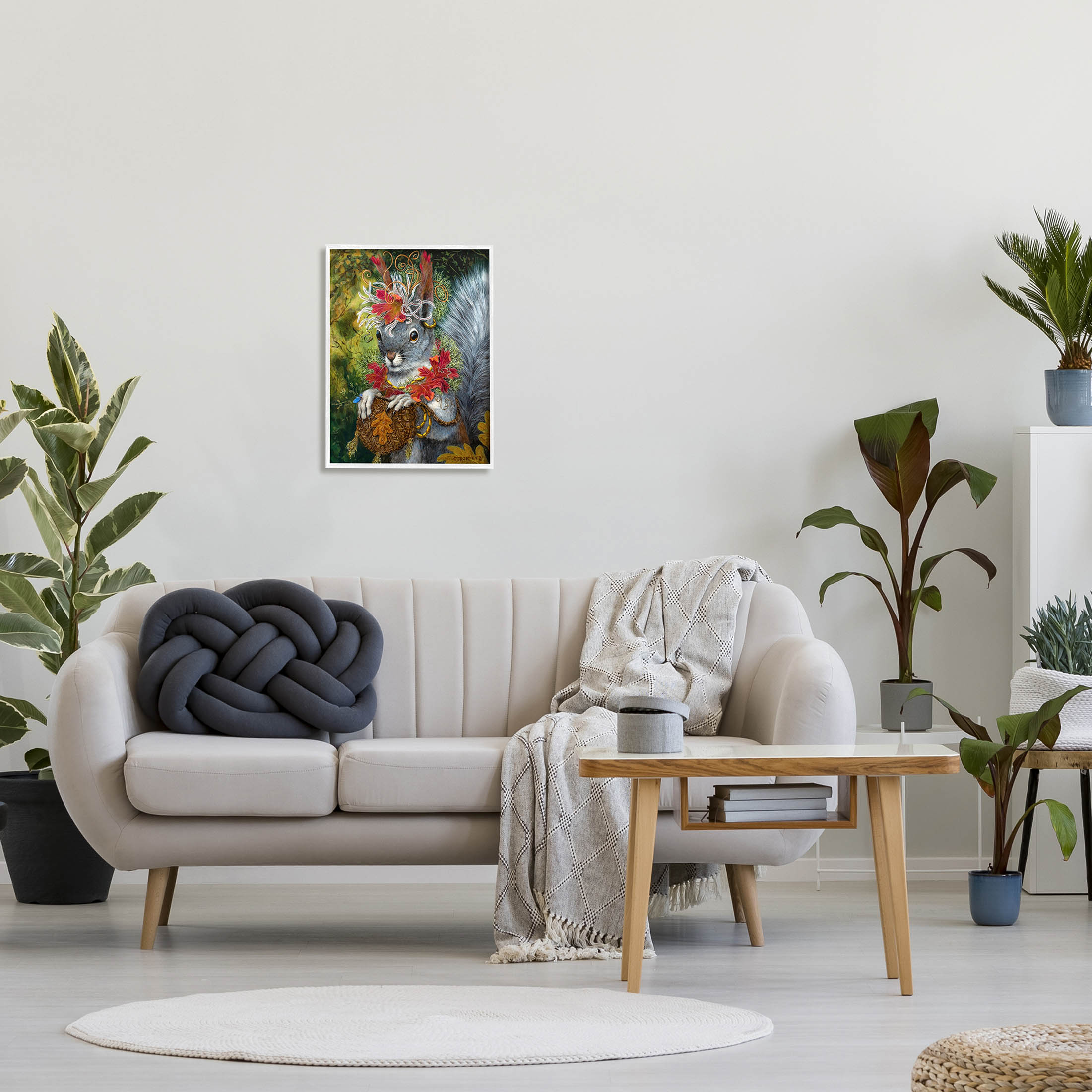 Stupell Industries Wildlife Botanical Squirrel Painting White Framed Art Print Wall Art, Design by Carolyn Schmitz