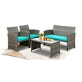 thumbnail image 4 of Walsunny Outdoor Patio Rattan Wicker Furniture Conversation Set 4 Piece with Cushions Tempered Glass Tabletop,Blue, 4 of 7