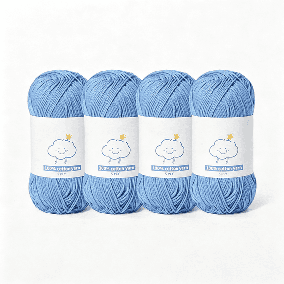 PALINO 4 Pack of 100% Cotton Yarn for Crocheting,Baby Yarn for Crocheting Soft,5 Ply Milk Cotton Yarn,#2 Sport Weight Cotton Yarn,14Oz/1049Yds Amigurumi Yarn for Puzzle,Clothes&Diy Crafts.(4 Azure)