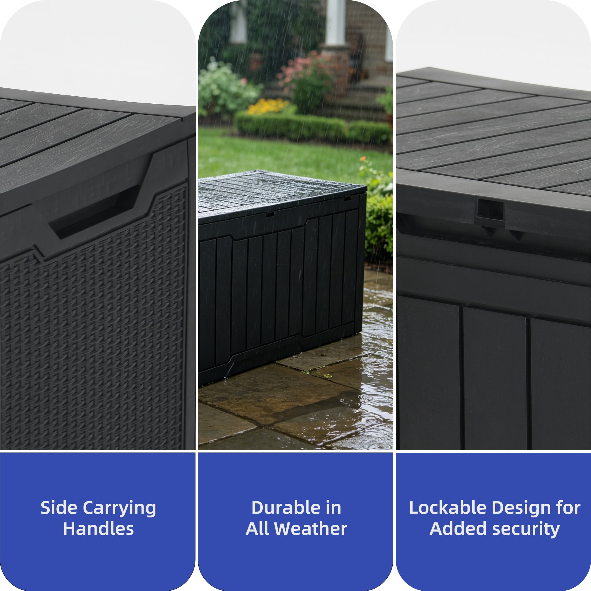 Uforic 100 Gallon Weatherproof Resin Deck Box, Lockable Outdoor Storage Container for Patio Cushions, Garden Tools and Pool Supplies, Black