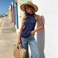 thumbnail image 5 of Kukoosong Women's Mock Neck Halter Tank Tops, Sleeveless Gathered High Neck Camisole Tops, Soft Stretchy Loose Fit Casual Vest Shirts for Summer, 5 of 7