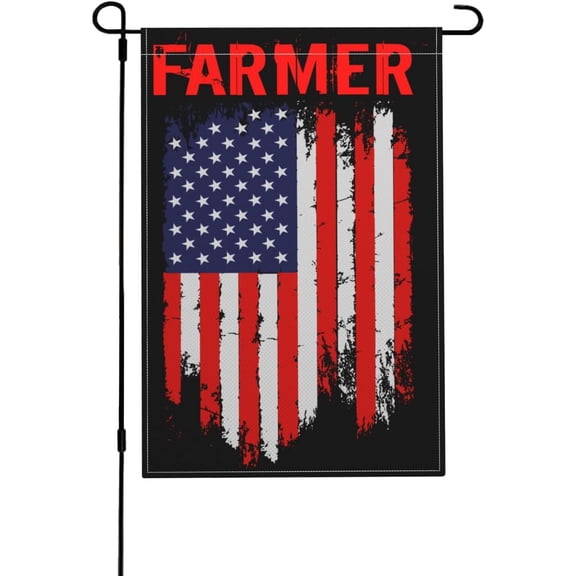 Patriotic Farmer Garden Flag, Double Sided Burlap Outdoor Welcome Banner, 12 x 18 Inch Small Yard Decor