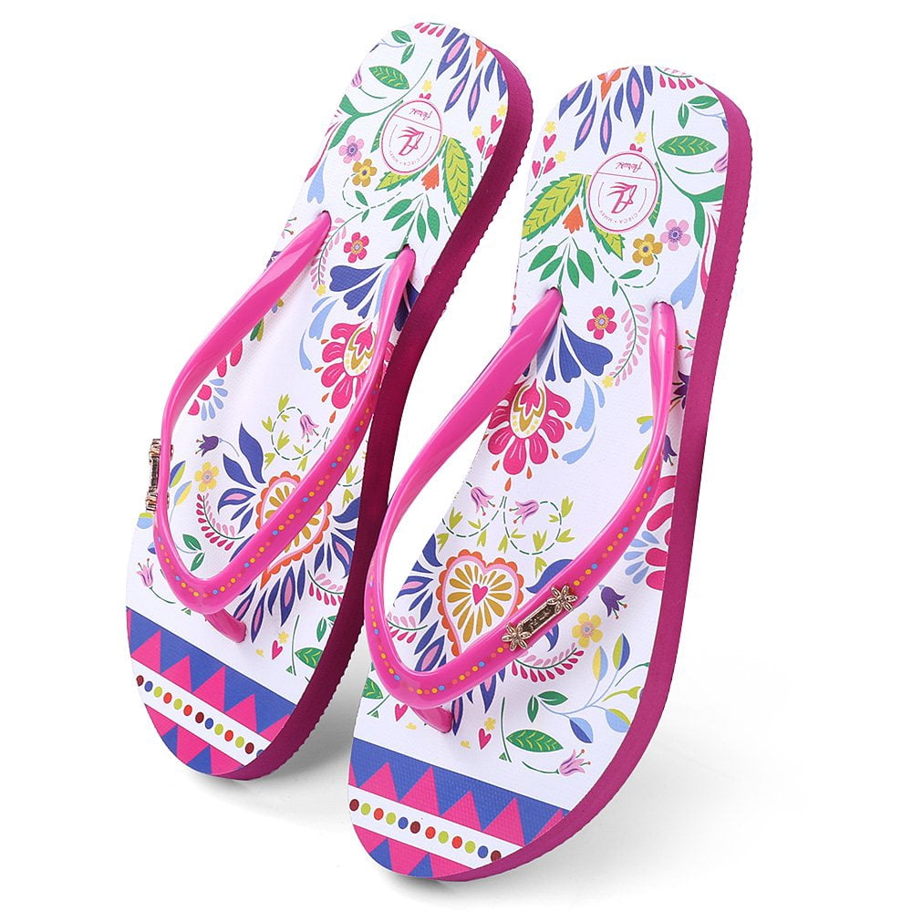 Womens Spring Flower Non-Slip Flip Flops Slippers
