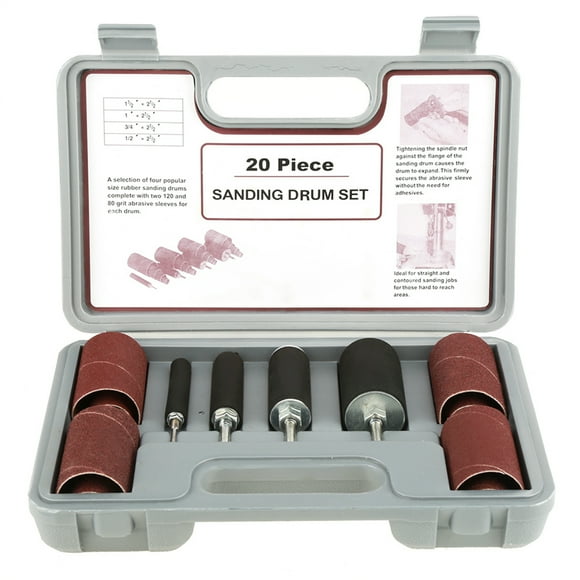 Drum Sander Kit,20pcs Spindle Sanding Drum Sander Tool Kit Set with Case for Drill Press for Electric Drill Press Drum Sander Attachment