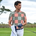 thumbnail image 3 of Yiaed Colorful CheckeredPrint Men's Short Sleeve Polo Shirt,Golf Polo for Men Three-Button Golf Shirt Athletic Casual Collared T-Shirt- Medium, 3 of 7