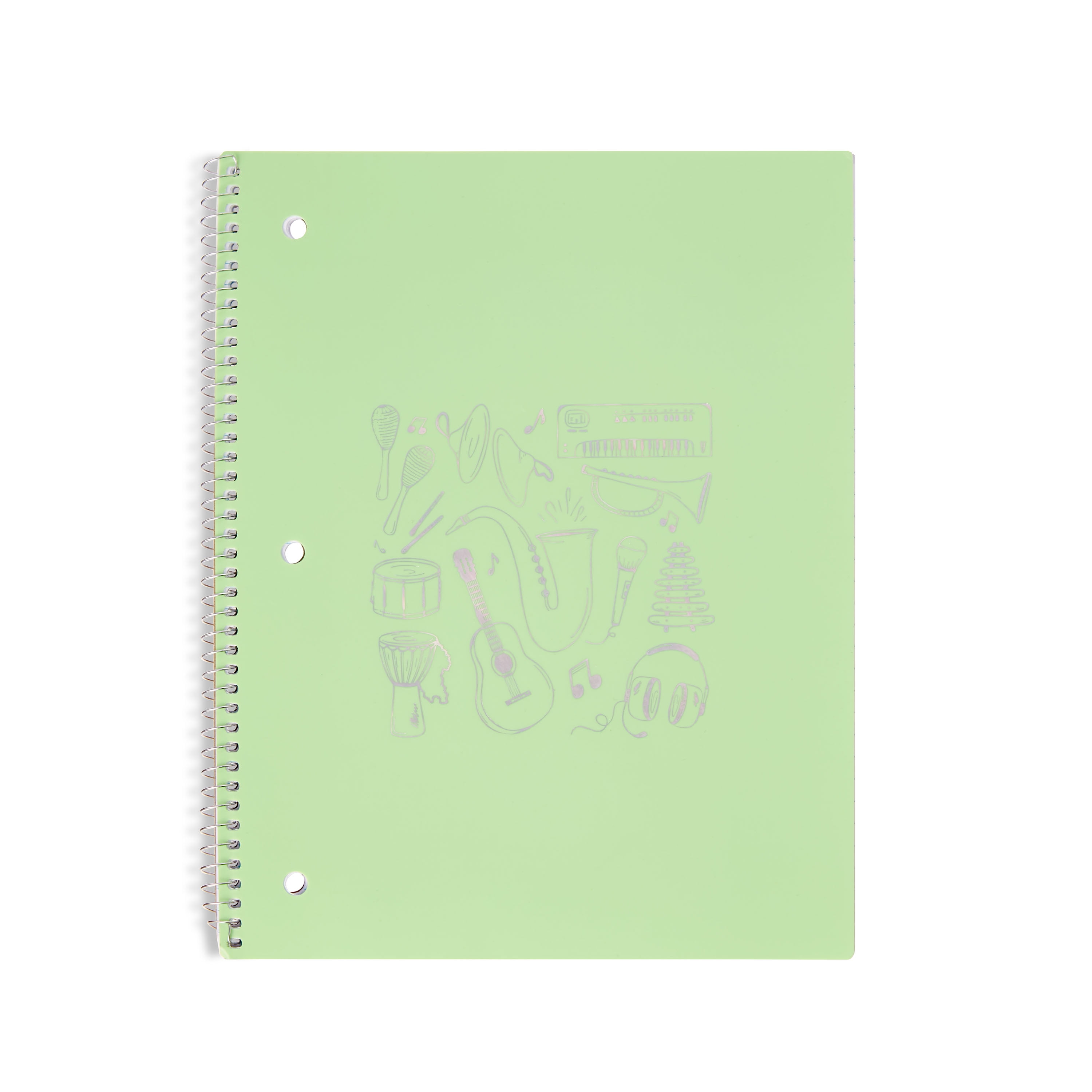 Pen+Gear Poly 1 Subject Notebook,Green with Foil Musical Instruments