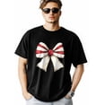 thumbnail image 1 of Camiseta para hombre, cuello redondo suave, lazos navideños rojos y blancos, manga corta, informal, 1 of 8