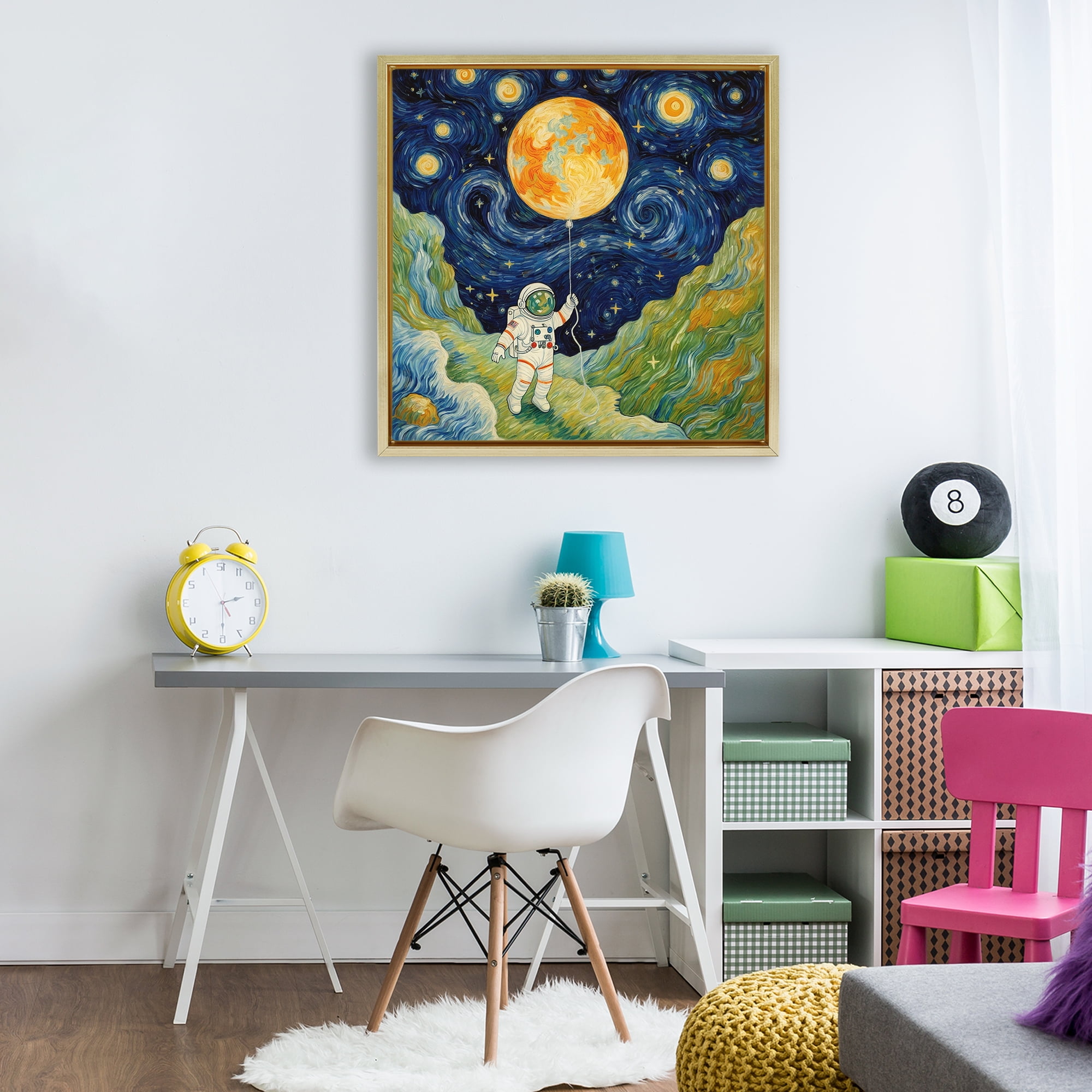 Impressionist Astronaut in Space Gold Framed Floater Canvas Wall Art, design by Angie Hawke