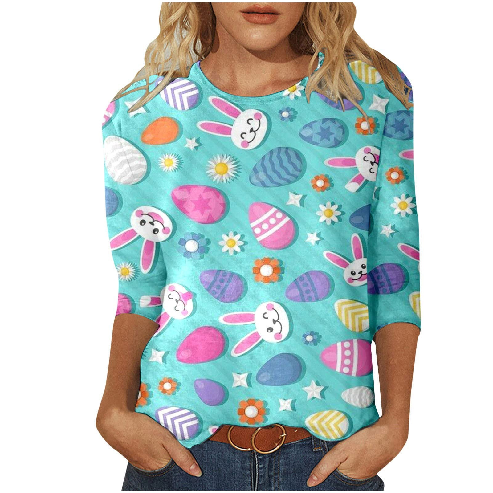 Easter Shirts for Women Fashion Clothing Eggs Bunny Floral Print T