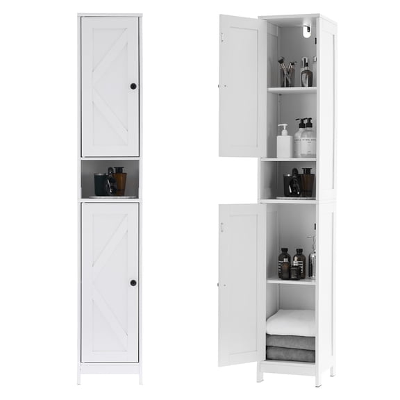 Ataucjin 2-Door Over The Toilet Cabinet with Adjustable Shelves, Tall Bathroom Storage Cabinet,Narrow Floor Storage Organizer for Bathroom & Laundry Room, 11.8" Depth