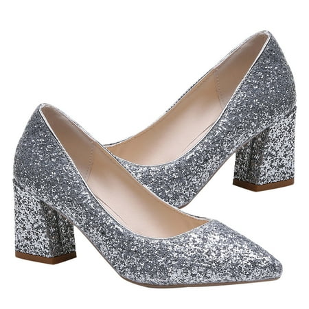 NUOLUX Heels Shoes High Chunky Heel Bridesmaid Pointed Mid Formal S Comfortable Pumps Bride Leather Gold Rose Black