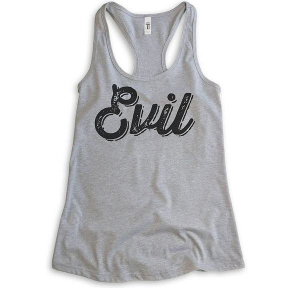 Evil Tank Top, Ladies Racerback Tank Top, Cute Evil Tank, Sassy Tank, Devilish Girlfriend Bad Girl Tank, Heather Gray, Large
