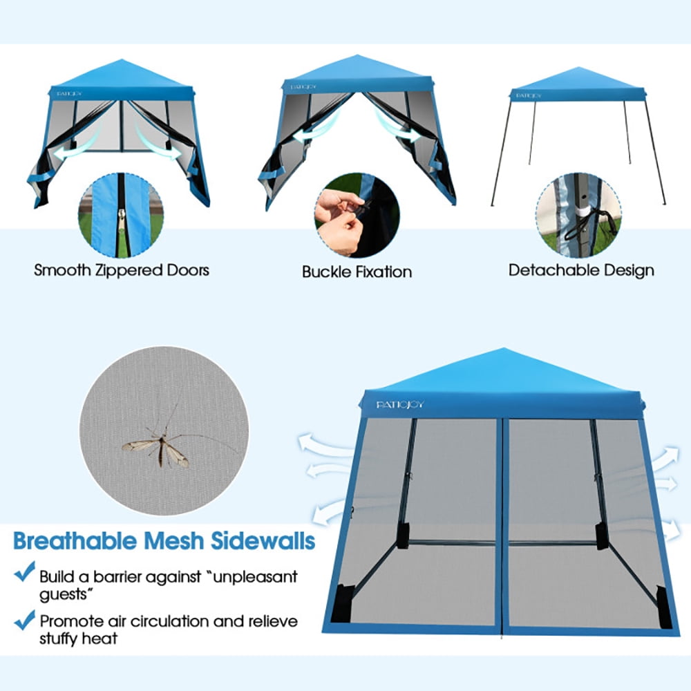 Aimee Lii 10 x 10 Feet Pop Up Canopy with with Mesh Sidewalls and Roller Bag, Backyard Canopy Gazebo for Party Camping BBQ Events, Blue Aimee Lii 10 x 10 Feet Pop Up Canopy with with Mesh Sidewalls and Roller Bag, Backyard Canopy Gazebo for Party Camping BBQ Events, Blue