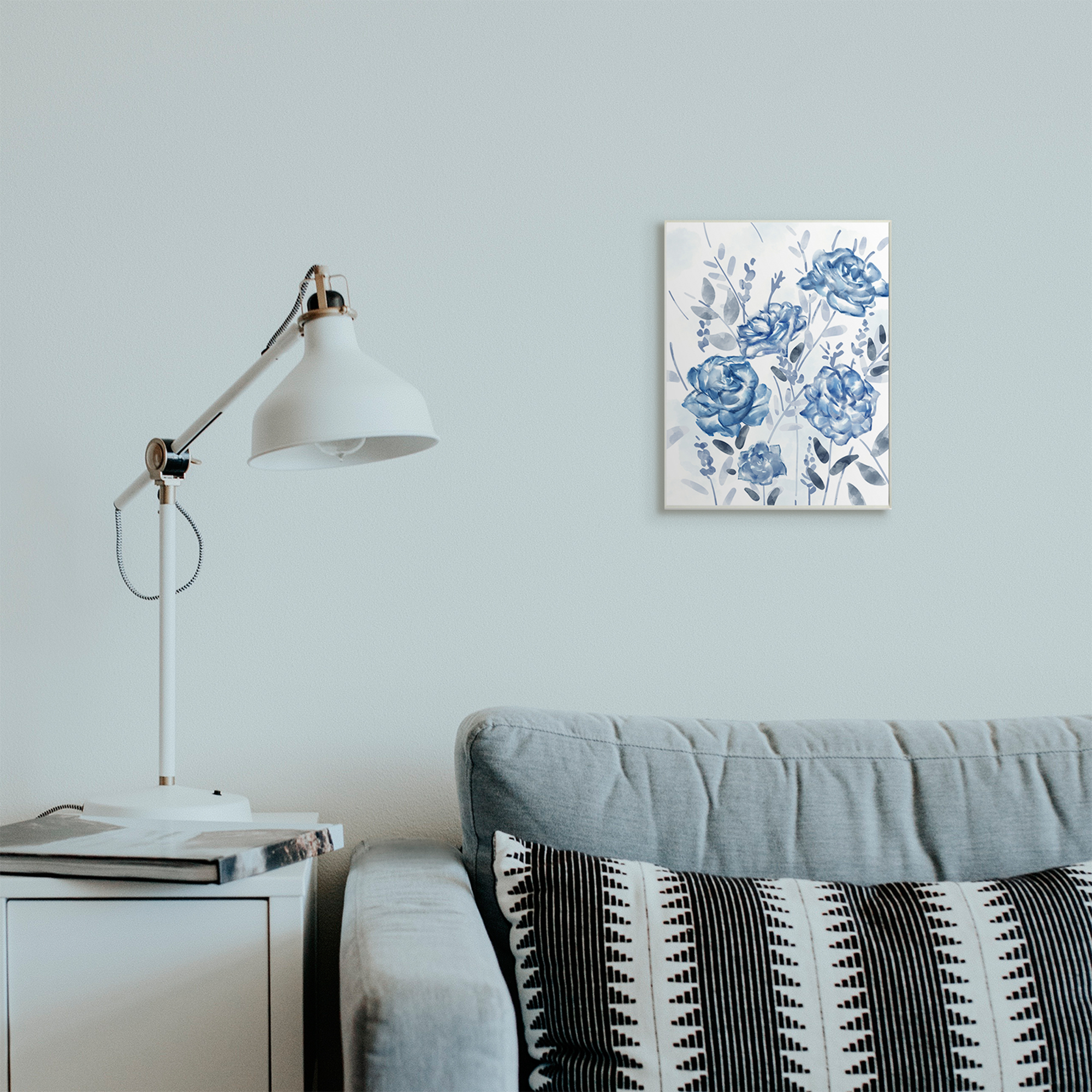 Stupell Industries Blue Rose Garden Abstract Toile Florals Wall Plaque, 10 x 15, Design by Ziwei Li
