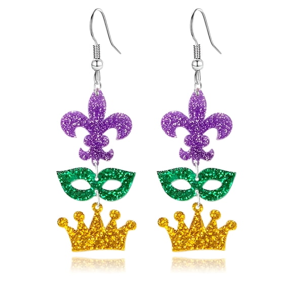 TELOLY Mardi Gras Dangle Earrings - Acrylic Carnival Theme Mask Lobster Earrings