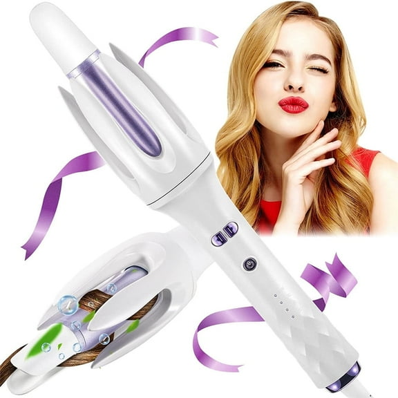JLLOM Automatic Curling Iron Auto Hair Curler with 3 Temps Fast Heating Left&Right Rotating Curly Wand(White)