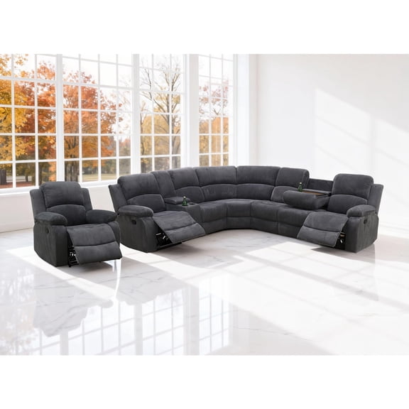 Saxum Tegmen Living Room Furniture Sets, Corduroy Sofa Sets, Reclining Sectional, Manual Recliner Couch Set with 3 Recliner Seats for Living Room, Office, and Apartment(Dark Gray)