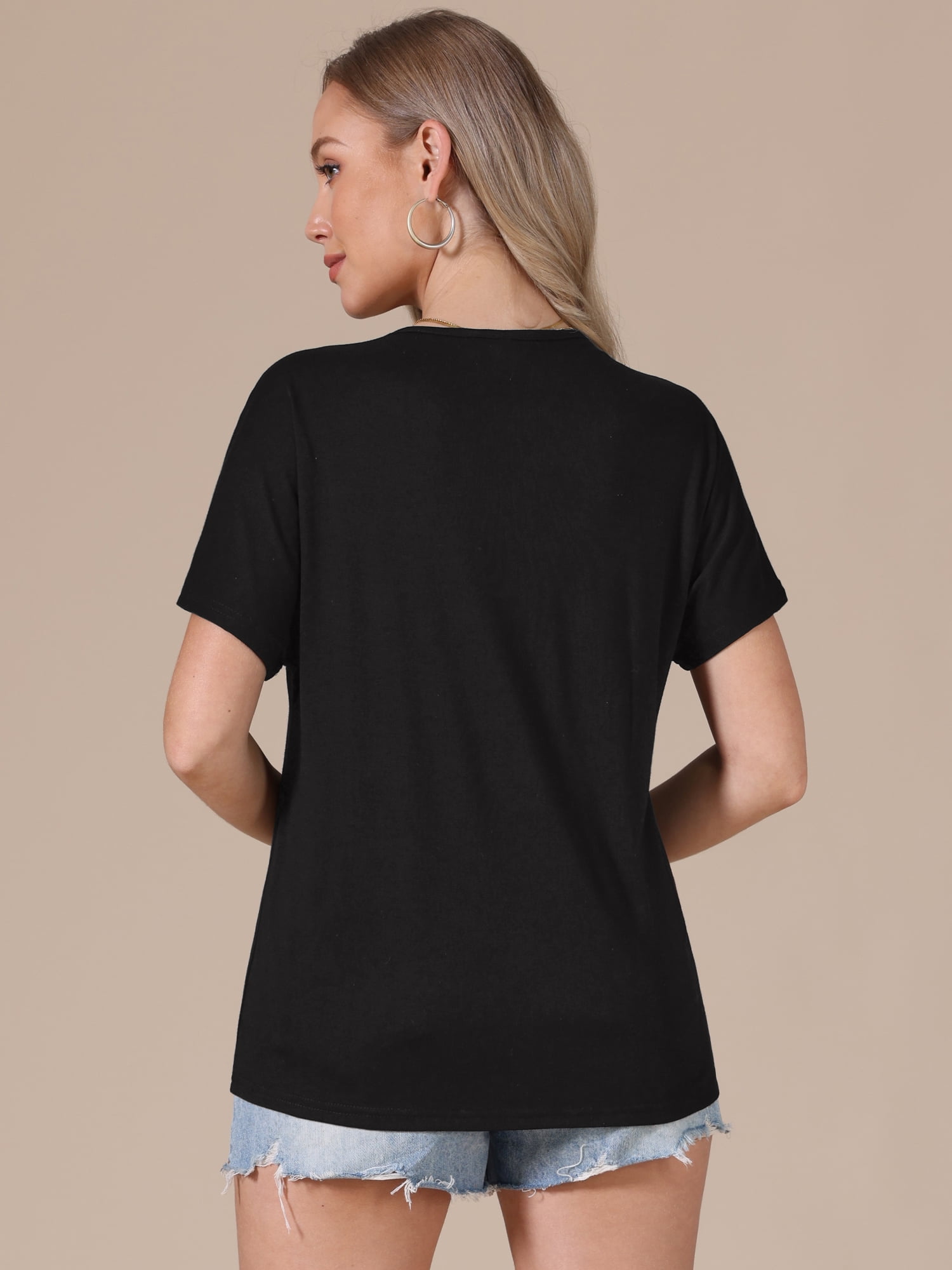 DARING DIVA Women's Summer Short Sleeve Tunic Tops Casual V Neck Button Shirts XL Black