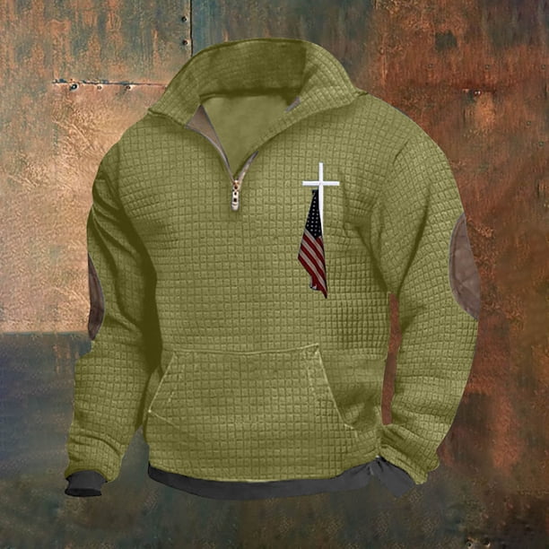 Blusa y camisa de manga larga con cuello alto para hombre, informal, con retazos, con cremallera y manga larga